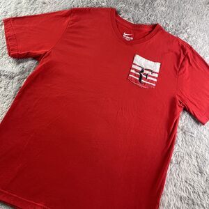 Nike Roger Federer RF Shirt Mens Large Red White Pocket Tennis Athleisure Casual